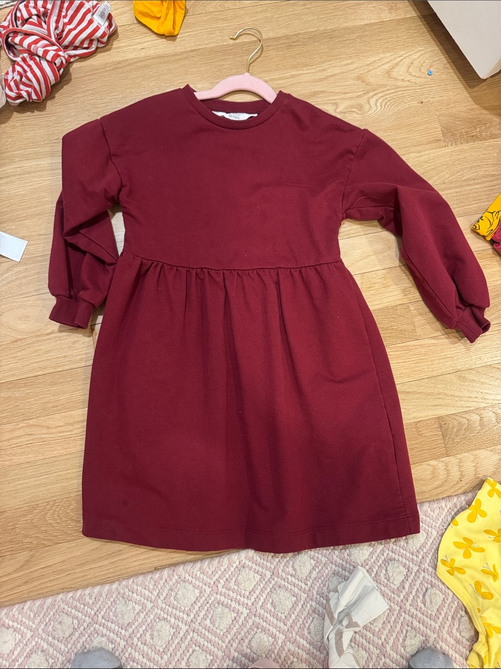 H&M Girls' Long Sleeve Maroon Casual Dress